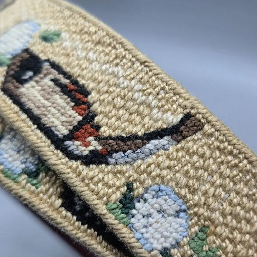 Needlepoint Belt Golf Mens Canvas Leather brass round buckle sz 44